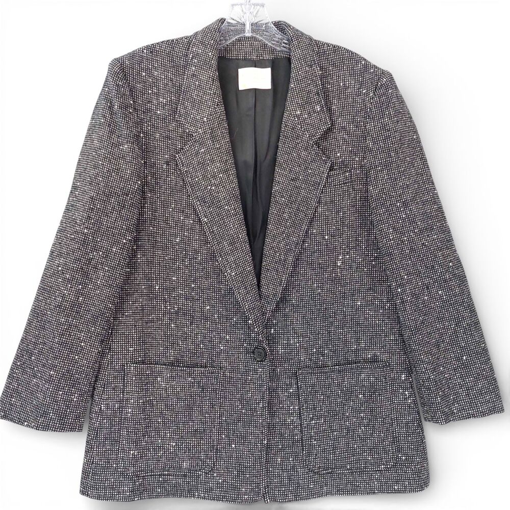 Pendleton Wool Tweed Blazer Jacket Women’s 12 Black White Vintage USA Lined